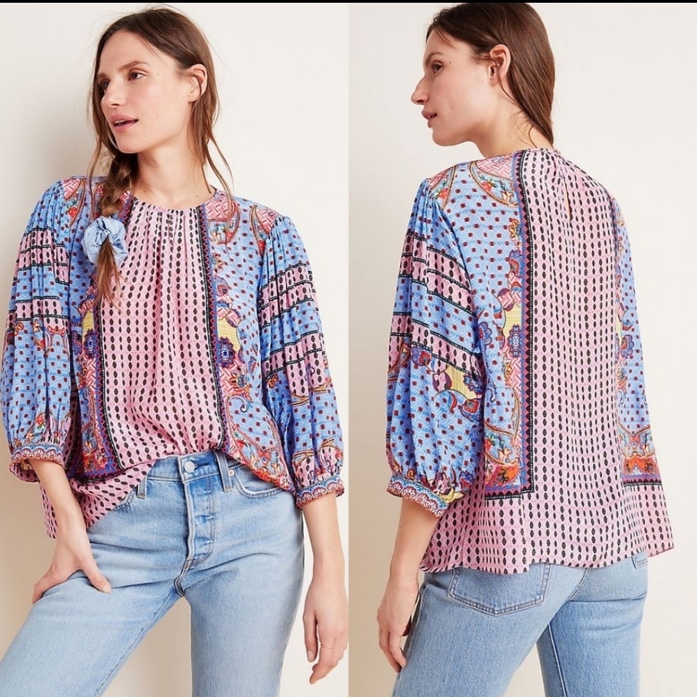 Anthropologie Bhanuni by Jyoti Emilia Beaded Peasant Blouse Size XS